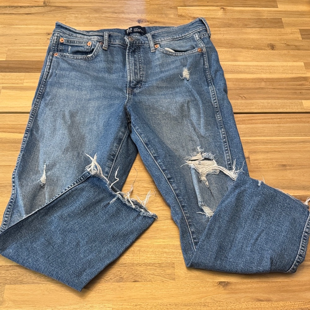 GAP Blue High Rise Vintage Slim Distressed Boyfriend Jeans - Size 10/S